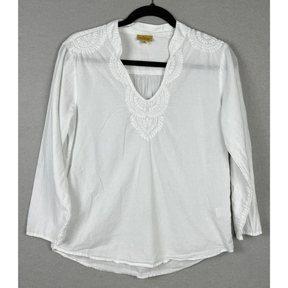 Roberta Roller Rabbit White Embroidered Cotton Tunic Top Womens Sz M Boho Blouse